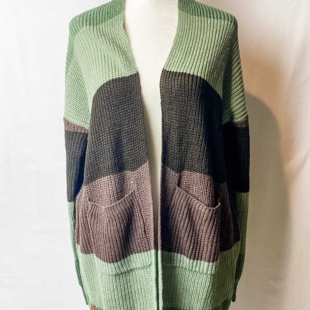 Simply Southern Large Green Striped Cardigan
